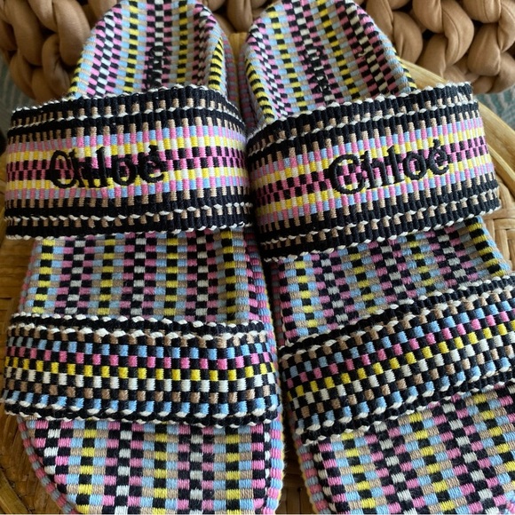 Chloe Rori Sandals Woven Cotton Colourful Slides Slip On Embroidered Rare HTF - Picture 5 of 14